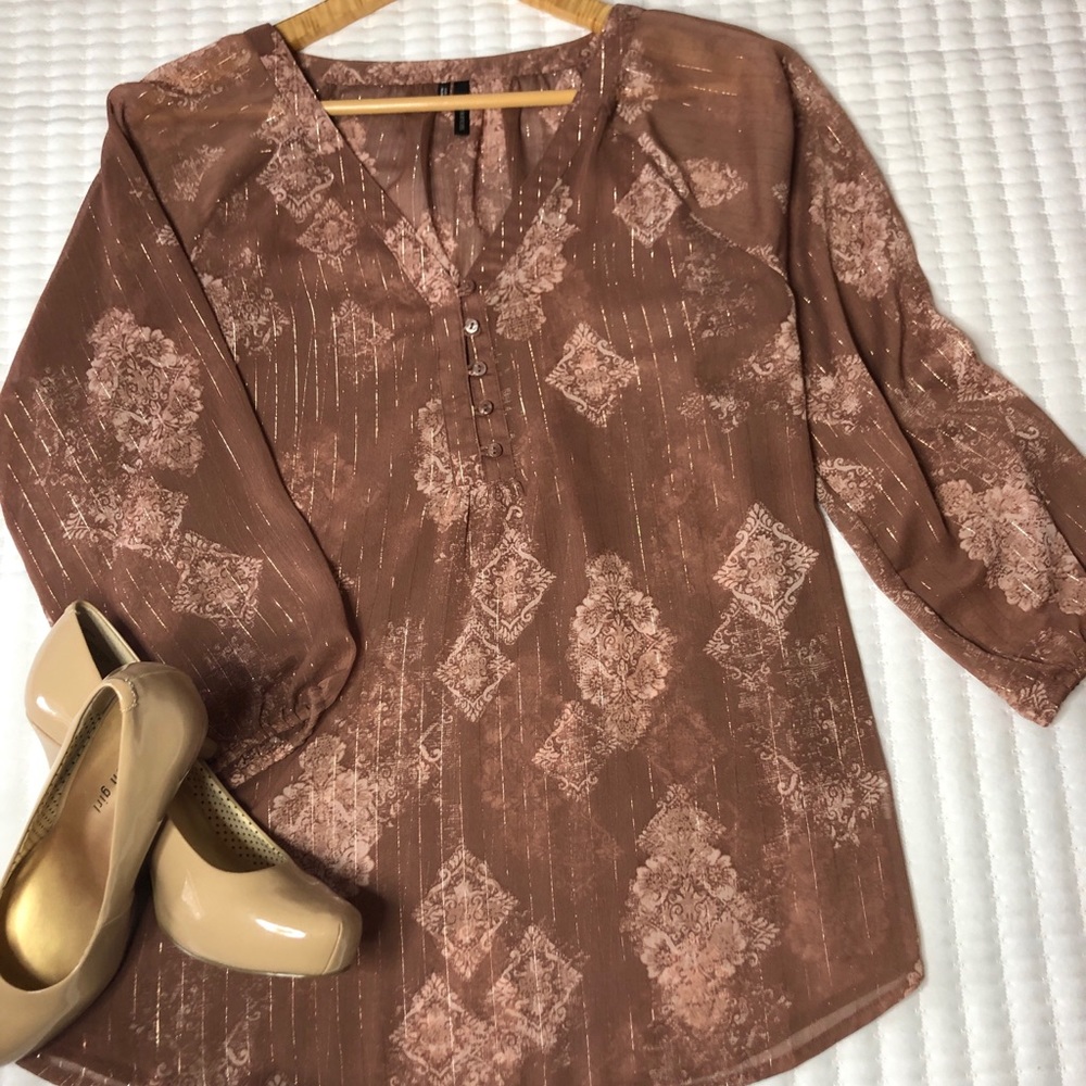 Maurices Pastel Brown/Dusty Rose Blouse Size XL